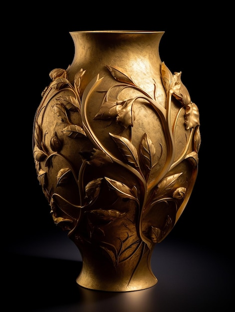 un vase en or avec un arbre dessus