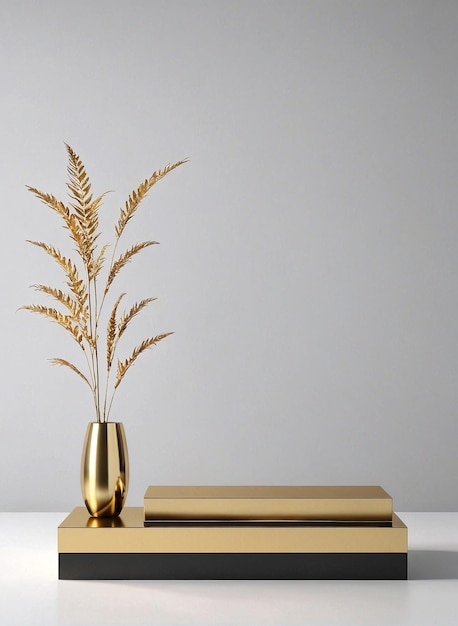 un vase d'or avec une plante dedans