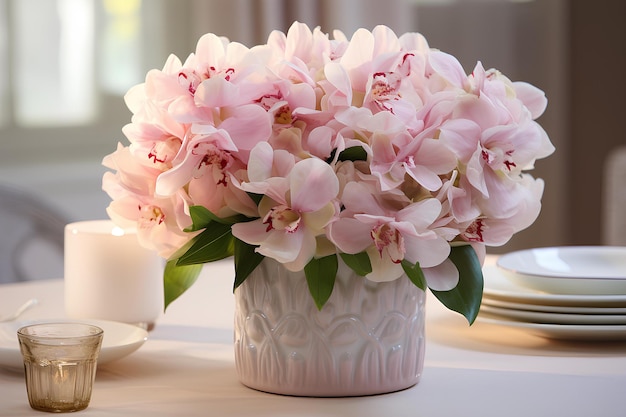 Un vase d'orchidées roses
