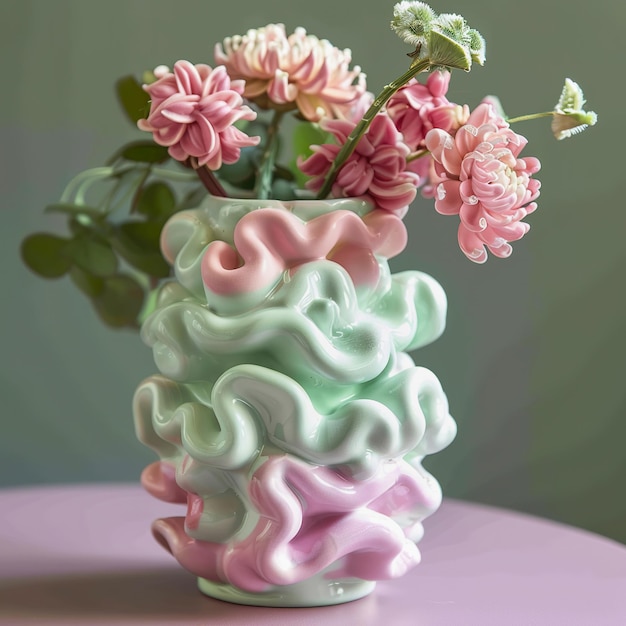 Vase pastel élégant avec des fleurs élégantes design blobby tendance gen z