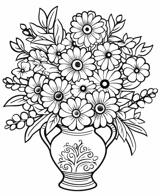 un vase plein de fleurs coloriages génératif ai