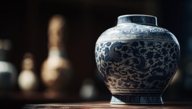 Vase en poterie orné d'anciens motifs d'Asie de l'Est générés par l'IA