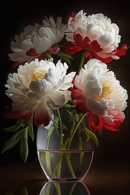 Vase rempli de fleurs blanches et rouges générative ai