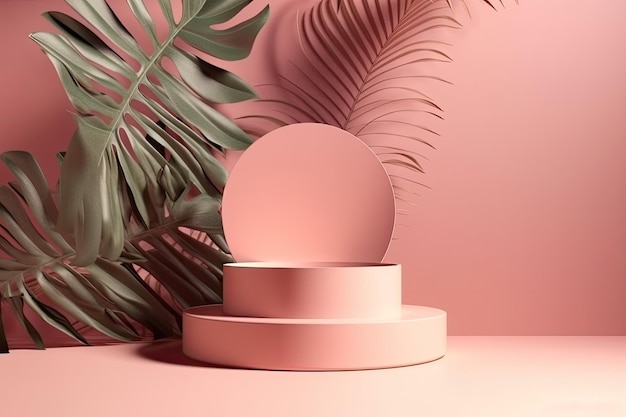 Vase rose et une plante sur une table Generative AI