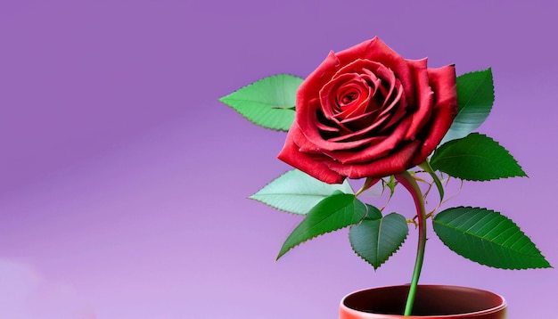 Un vase avec une rose rouge dessus