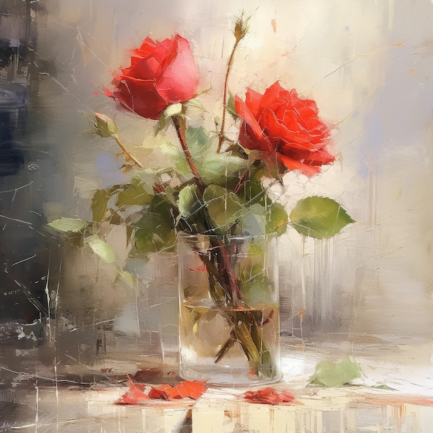 un vase avec des roses et de l'eau dedans