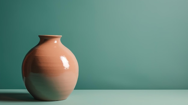 Un vase sur une table avec un fond bleu