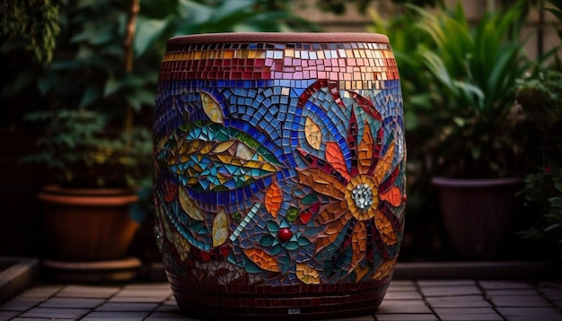 Vase en terre cuite orné avec motif floral généré par AI