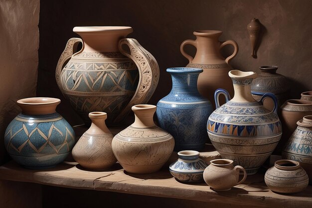 Photo vase à thé tadjin et autres produits de l'usine de poterie marocaine