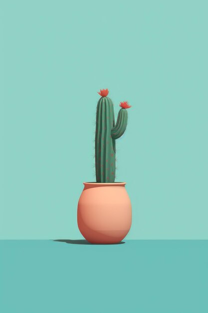 vase transparent d'affiche de cactus dans le style du minimalisme AI Generate