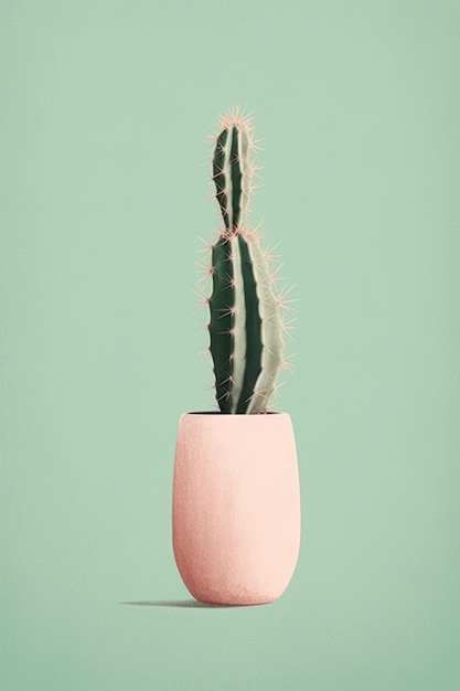 vase transparent d'affiche de cactus dans le style du minimalisme AI Generate