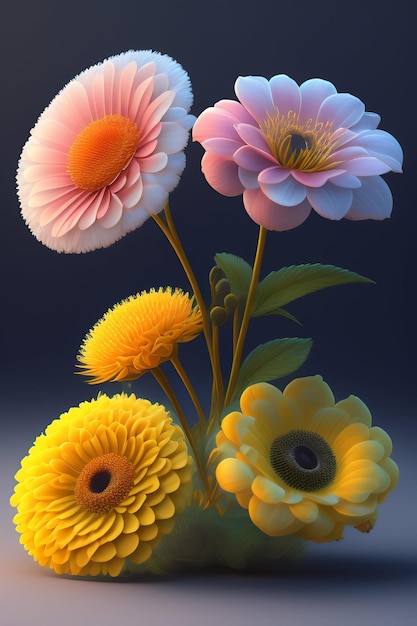 Un vase avec trois fleurs qui dit que j'aime les fleurs