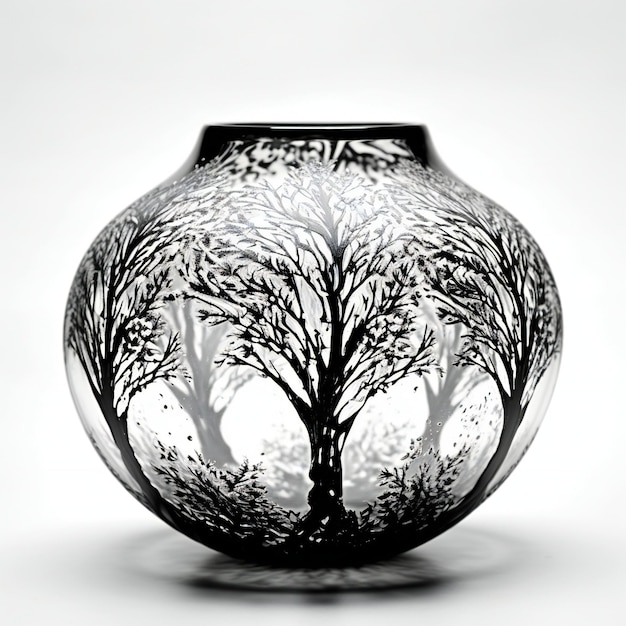Vase en verre avec arbre sur fond blanc