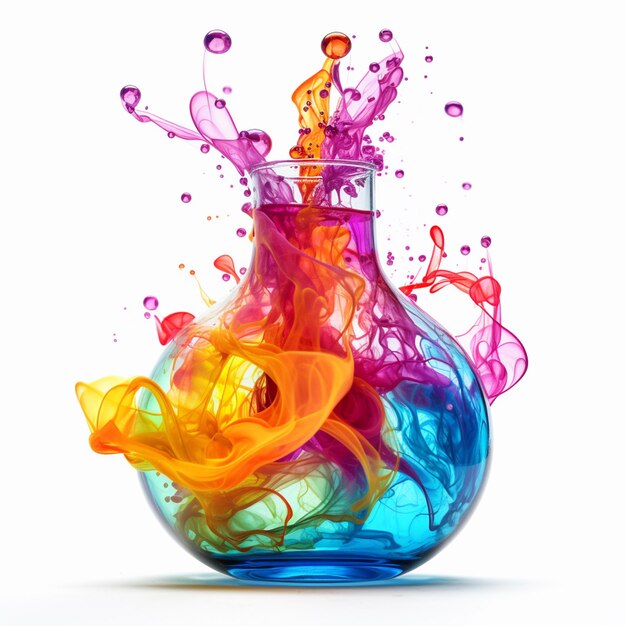 Photo un vase en verre bleu et orange avec de l'eau multicolore à l'intérieur