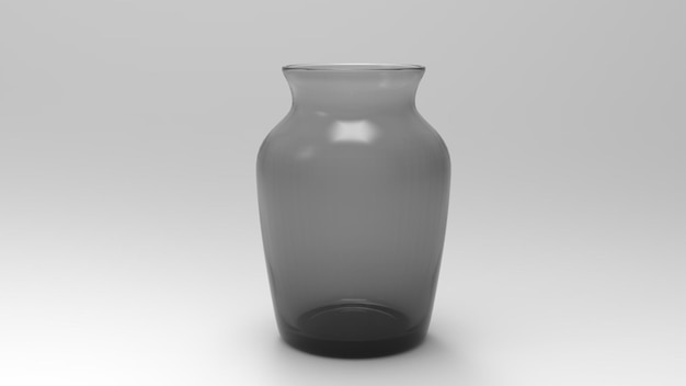 Photo vase en verre gris vide isolé sur fond blanc rétroéclairé et rendu 3d.