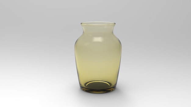 vase en verre jaune vide isolé sur fond blanc rétroéclairé et rendu 3d.