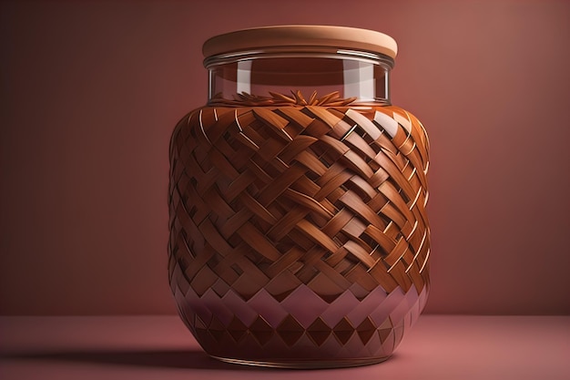 Vase en verre avec un motif géométrique sur fond sombre Ai génératif