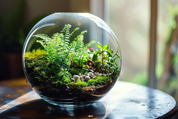 Photo vase en verre avec des plantes à l'intérieur