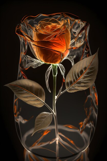 Un vase en verre avec une rose à l'intérieur et le mot amour dessus.