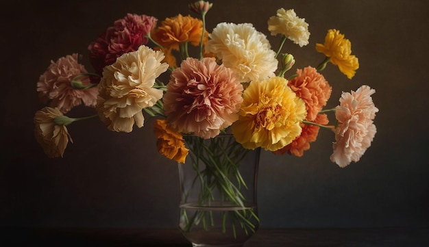 Un vase vibrant contient un bouquet multicolore généré par l'IA