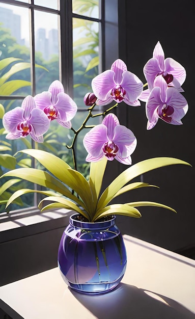 un vase violet avec une fleur violette dedans