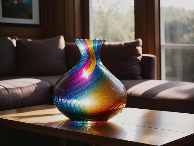 Des vases colorés sur une table dans un salon moderne ai génératif