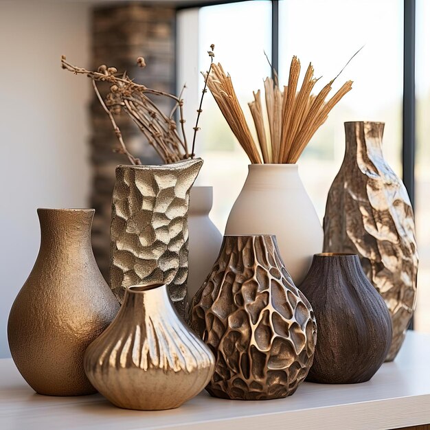 Photo des vases creux de mammouth au magasin dans le style de la feuille d'or