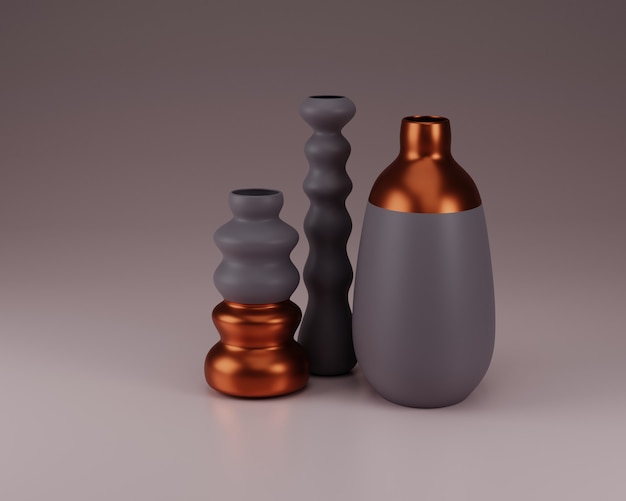 Photo vases cuivre et béton composition illustration de rendu 3d