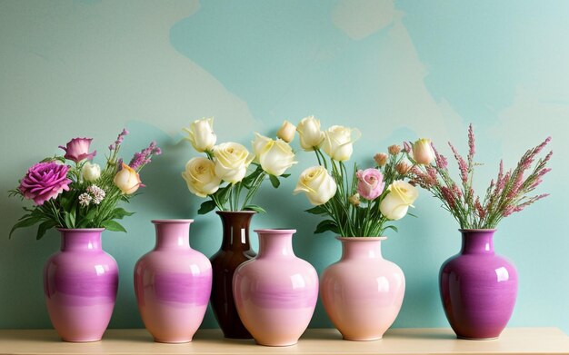 Vases décoratifs assortis rehaussant les détails intérieurs sur un fond coloré