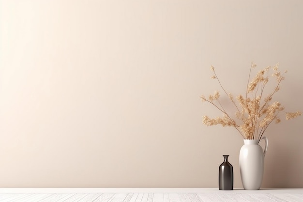 Vases à fleurs dans une salle blanche