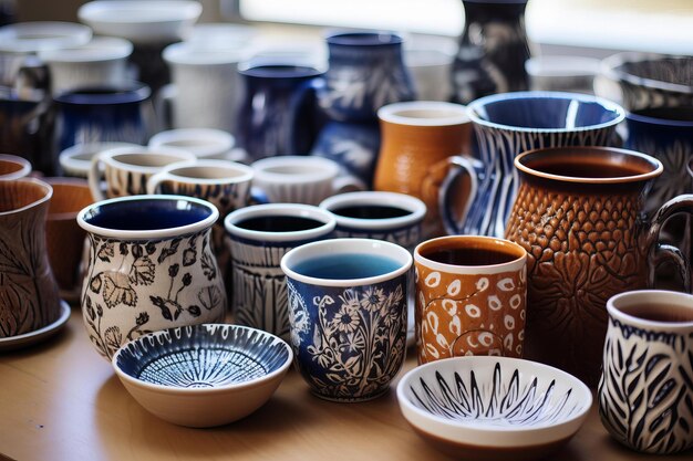 Des vases de poterie attrayants génèrent de l'art