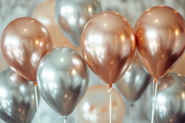 Une vaste collection de ballons vibrants volant dans le ciel une gamme de ballons métalliques étincelants pour une fête d'anniversaire chic générée par l'IA