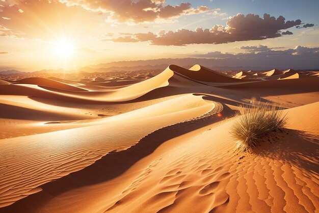 Photo un vaste désert balayé par le vent avec des dunes de sable mouvantes et un soleil de plomb capturé dans un hyperréalisme.