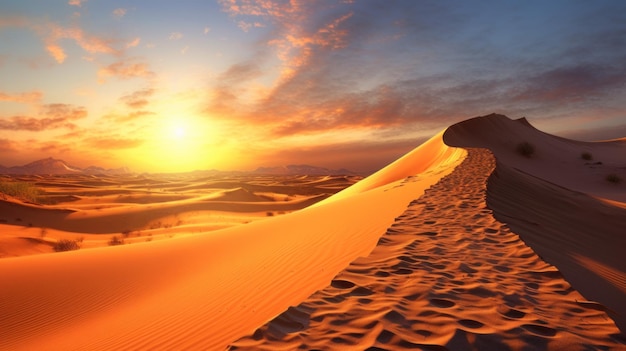 Photo un vaste paysage de dunes de sable désertiques et de ciel rayé créé avec generative ai