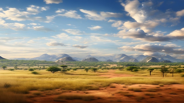 vaste paysage de savane africaine avec des nuages pelucheux