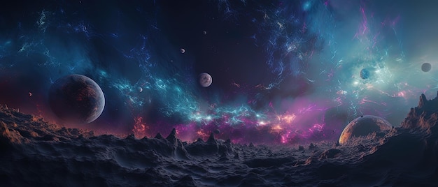 De vastes étendues d'espace extra-atmosphérique créant un incroyable univers 3D de planètes et d'étoiles