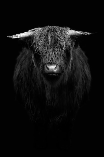 Veau Highland en noir et blanc