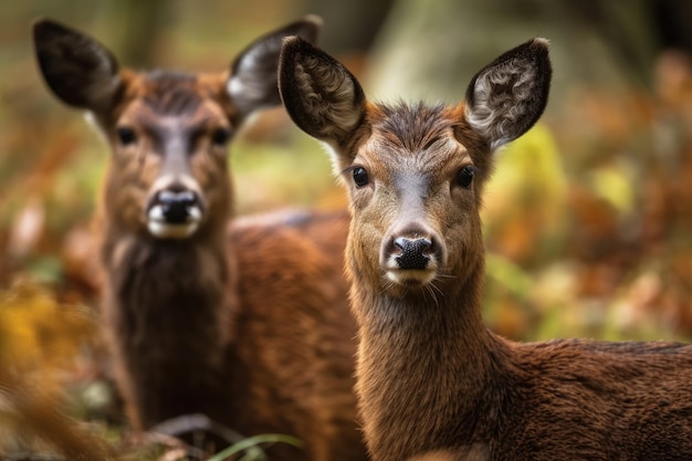 Veaux de cerf rouge dans le pré