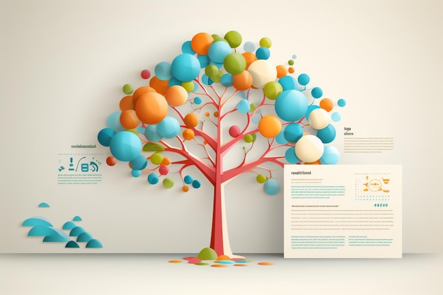 vecteur abstrait infographie d'arbre en papier 3d sur fond de couleur pastel