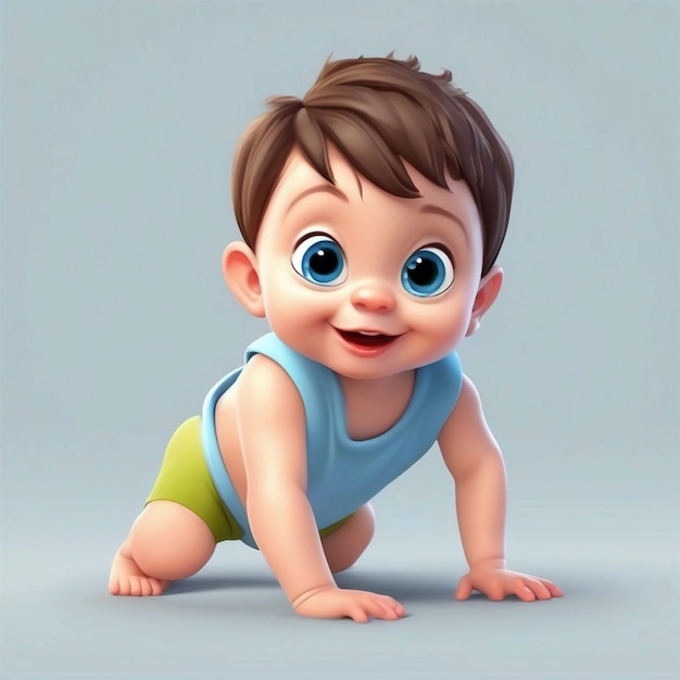 Photo vecteur bébé mignon rampant personnage de dessin animé conception 3d