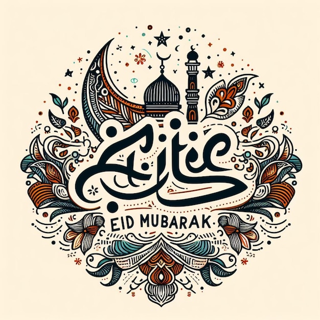 vecteur dessiné à la main Eid al-Fitr Eid Mubarak lettrage