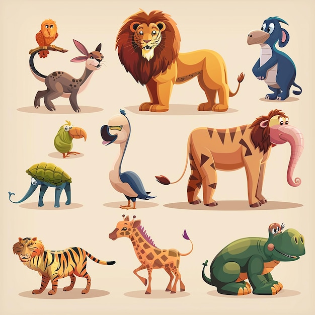 vecteur de différents animaux sauvages style dessin animé