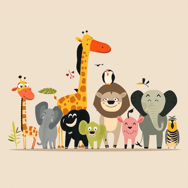 vecteur de différents animaux sauvages style dessin animé