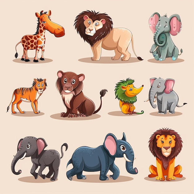vecteur de différents animaux sauvages style dessin animé