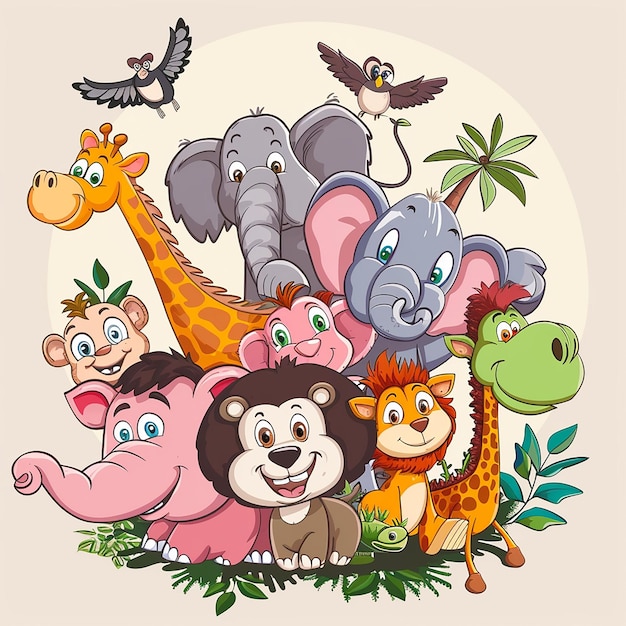 vecteur de différents animaux sauvages style dessin animé
