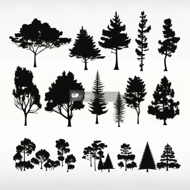 Photo vecteur d'ensemble des silhouettes d'arbres et de forêts