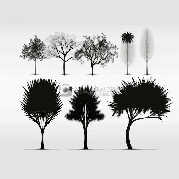 Photo vecteur d'ensemble des silhouettes d'arbres et de forêts