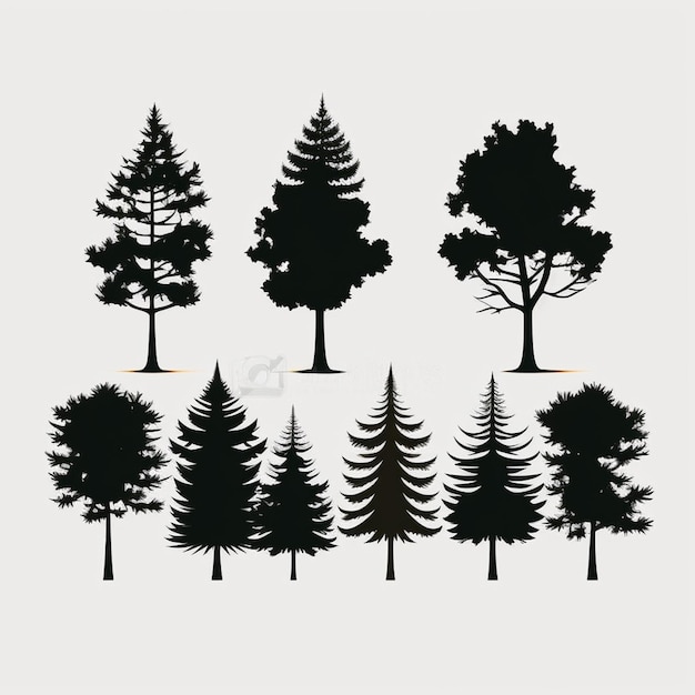 Vecteur d'ensemble des silhouettes d'arbres et de forêts