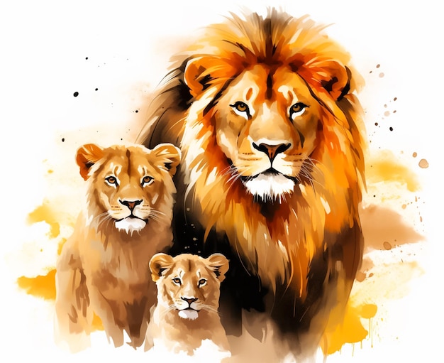Vecteur de famille de lion amour illustration mignon vecteur premium sans redevance