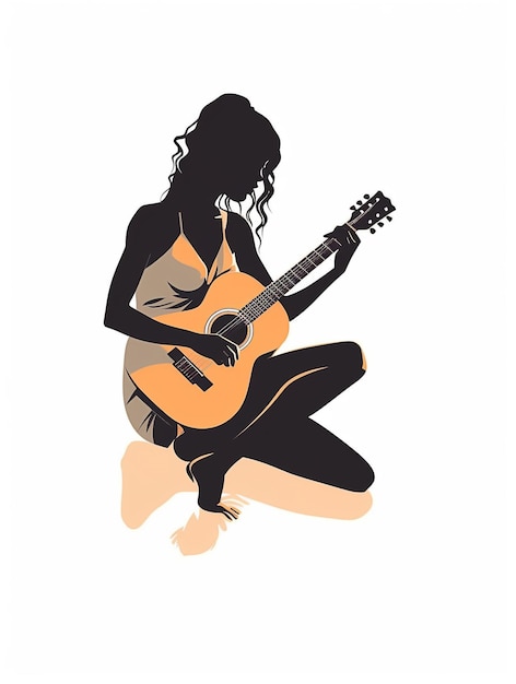 Vecteur de femme jouant de la guitare sur fond blanc